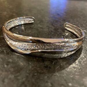 JTV White Diamond Accent Rhodium Over Brass Cuff Bracelet